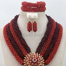 Бургундское вино Африканский костюм, нигерийский свадебные хрустальные бусины ювелирные наборы индийское ожерелье для невесты AIJ252