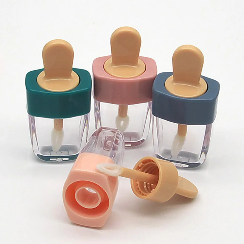 

6ml Ice Cream Shape Transparent Mini Lip Gloss Tube Empty Lip Balm Container With Lid Rubber Inserts Lipstick Samples Bottles