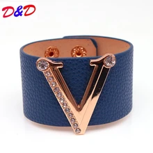 Ручная бижутерия, Очаровательные кожаные браслеты и браслеты, простой Универсальный MS OL V слово, широкий кожаный браслет D1588