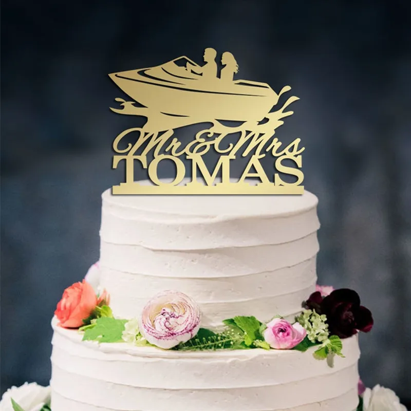 

Personalized Name Wedding Cake Topper Custom Mr Mrs Surname Cake Topper Funny Speed Boat Cake Topper for wedding