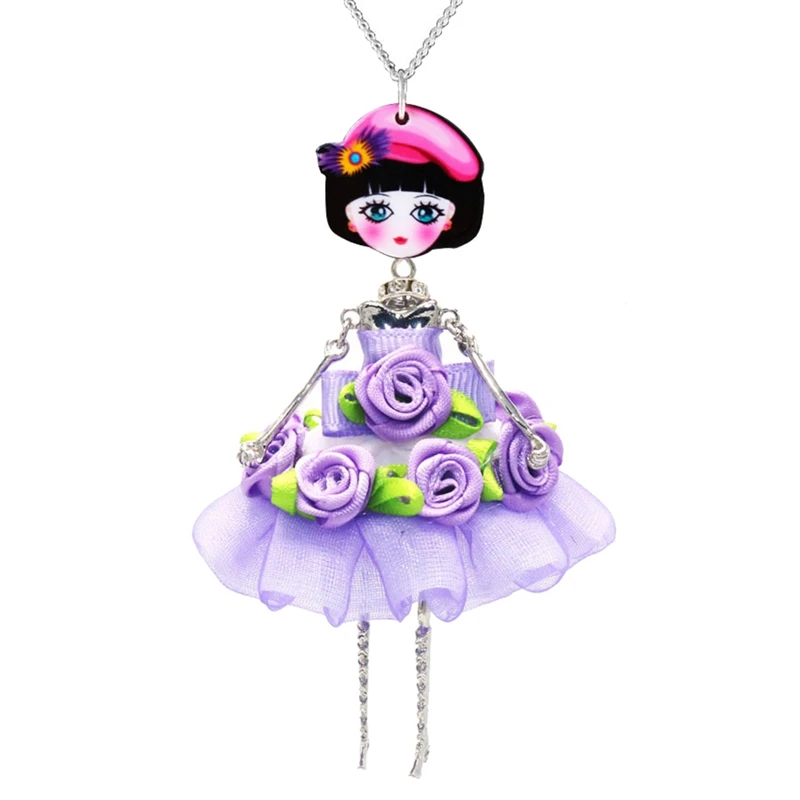 

Shell Crystal Doll Necklace Dress Handmade French Doll Pendant Alloy Girl Women Flower Fashion Jewelry