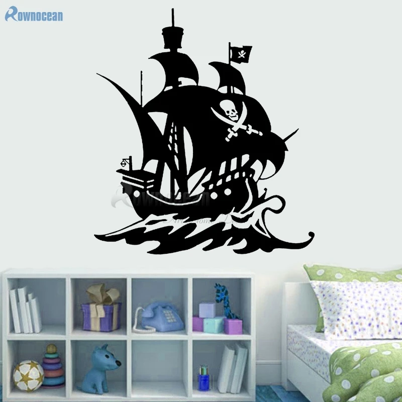 Nautical Home Decor Pirate Ship Wall Decals Marine Ship Vinyl Art Wall Sticker For Children Rooms Removable Wallpaper Mural C-21