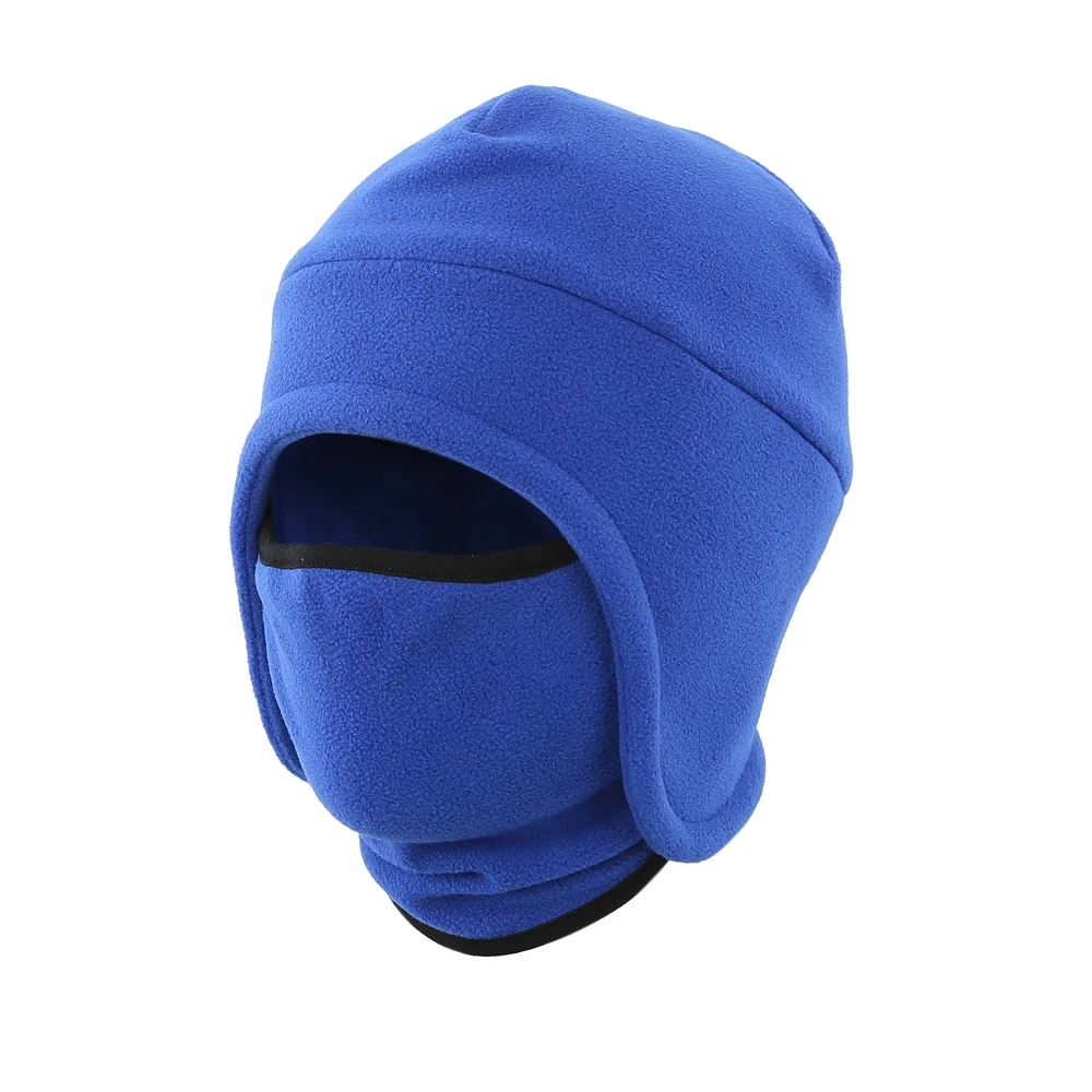 Теплая зимняя шапка для мужчин и женщин, 2 в 1, мягкая теплая флисовая шапка с ушками, ветрозащитная спортивная шапка с черепом, лыжная маска для мужчин - Цвет: Blue