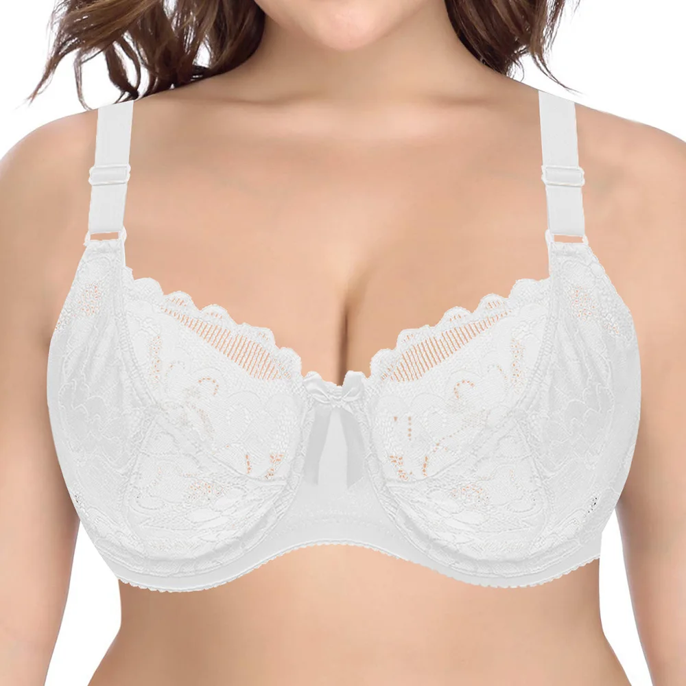

New YANDW mesh bras for women lace bralette embroidery underwire sexy lingerie floral 36DD 38DD 40DD 42DD 44DD 46DD White Hollow