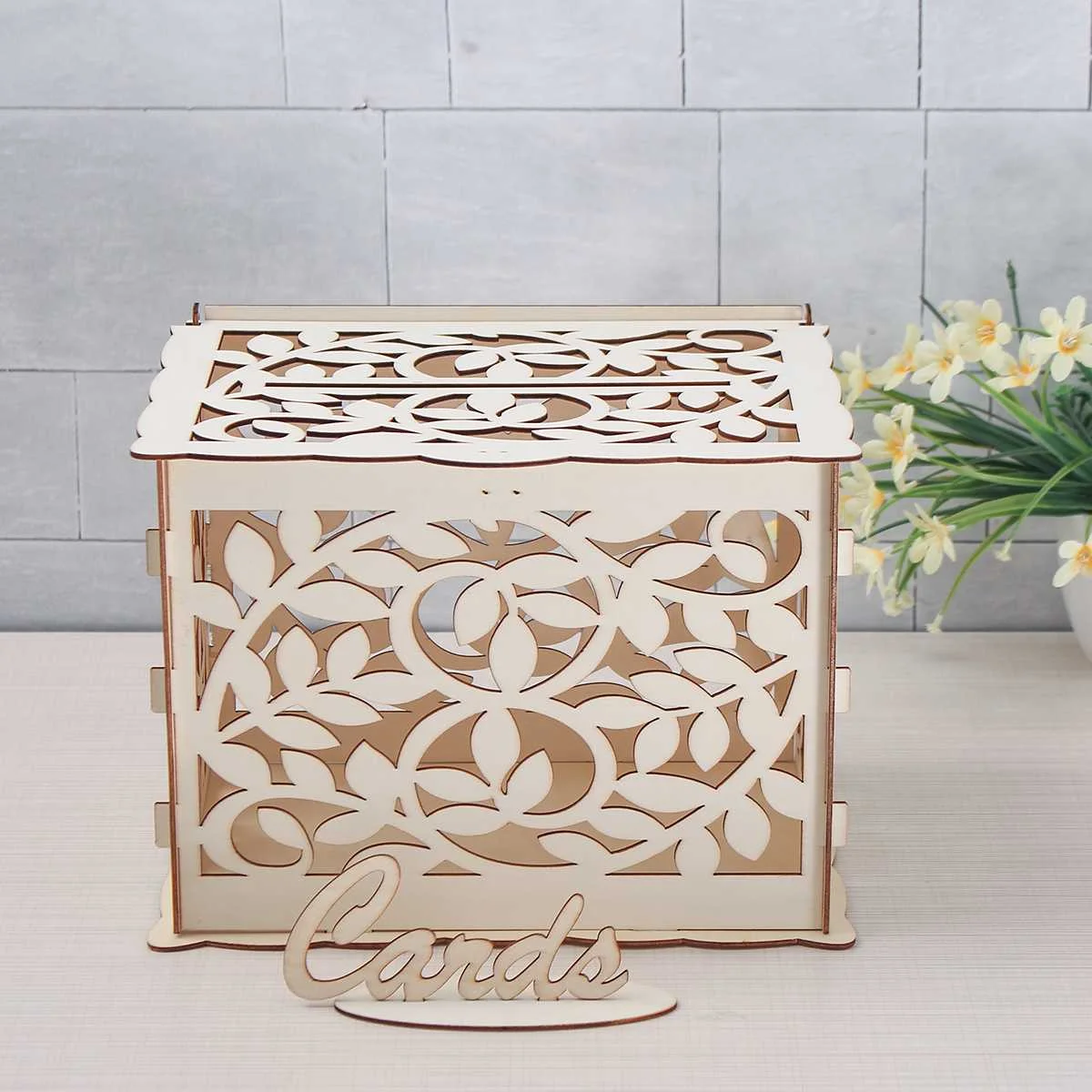 

Large DIY Wooden Leaf Wedding Supplies Business Sign Card Box Invitation Card Wedding Card Box For Birthday Party DIY Decor