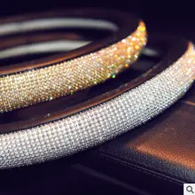 Tampa Da Roda de Direcção Do Carro de luxo Pu de Couro de Cristal Rhinestone coberto de Direção-Roda De Cobre Acessórios Interiores