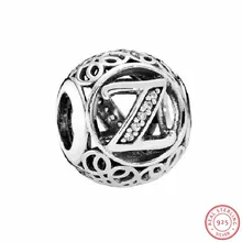 Ослепительное Серебро 925 Capital Z бусины в винтажном стиле шрифт ясно CZ DIY Fit PANDORA Подвески для женщин ювелирных изделий LE015-Z