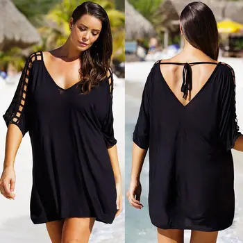 

3xl Plus Size Summer Beach Loose Casual Women Black Blouse Tops Shirt Beachwear Cover Up Hollow Out Clothing