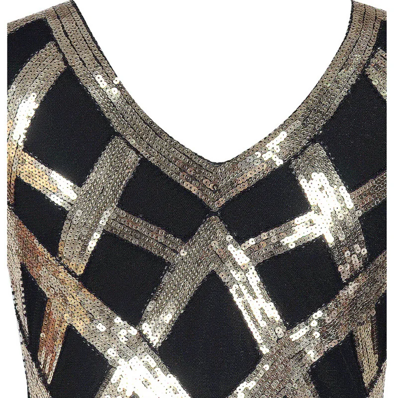 2018 Great Gatsby Dress Women Sequins Dress 1920 s Vintage Ballroom Gold Dresses Sexy Club V Neck tassels Beaded Party Dress (5)