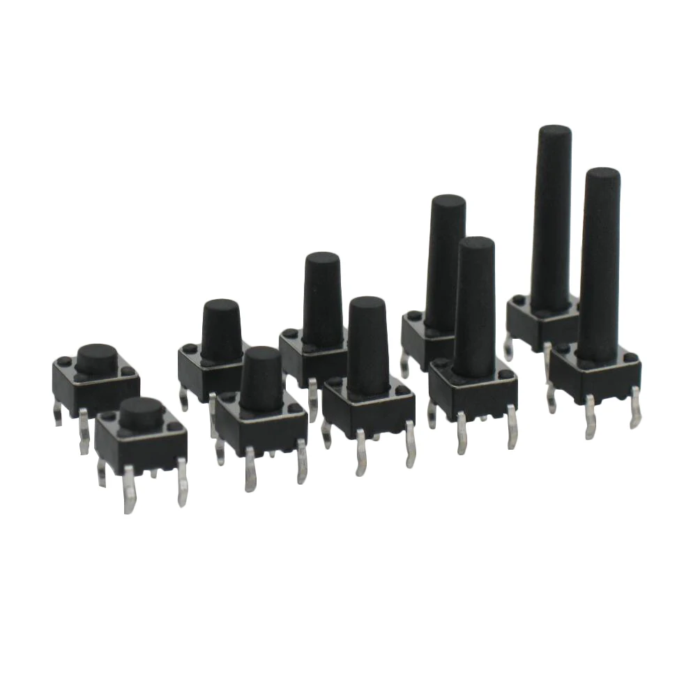 

100pcs 4PIN Push Button Touch micro switch black tact switch cap Tactile Tact switch 6*6*4.3/5/6/7/8/9/10/11/12/14/16/17/18/20