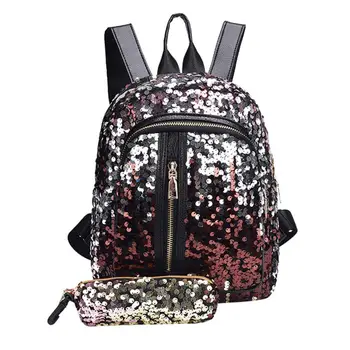

2pcs/Set Glitter Sequins Backpack Teenage Girls Fashion Bling Rucksack Students School Bag with Pencil Case Clutch Mochilas #M