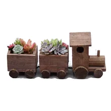 Caioffer Small Train Shape Gift Plant Garden Wooden Flower Pots Best Decoration For Office Balcony Home
