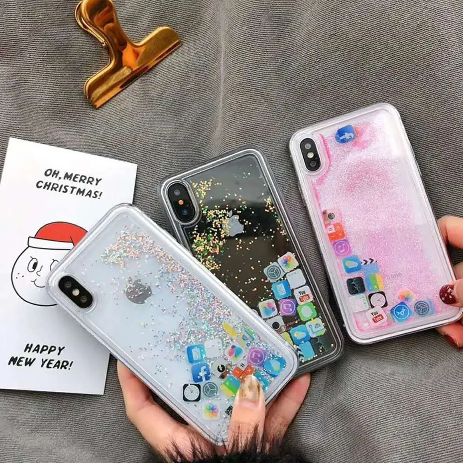 Роскошный блестящий чехол для iPhone 7 8X6 6s Plus XR XS милые символы жидкий песок чехлы