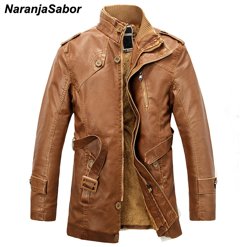 NaranjaSabor Winter Men's Leather Jackets Casual PU Coats Thermal