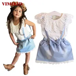 VIMIKID Новая Одежда для девочек комплект в горошек с Минни Маус мультфильм короткая футболка + брюки Штаны детская одежда дети бесплатная