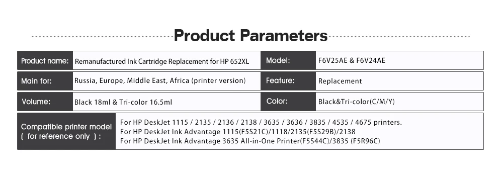 4 шт. Замена для hp 652 hp 652xl для hp с чернилами hp Deskjet 1115 1118 2135 2136 2138 3635 3636 3835 4535