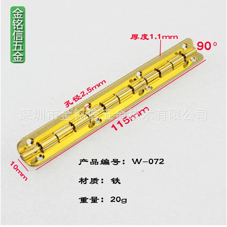 

100PCS 10*115mm Cabinet Drawer Butt Hinge 8 hole piano hinge With screws Long Metal Hinge Wooden Gift Box gold Chrome W072
