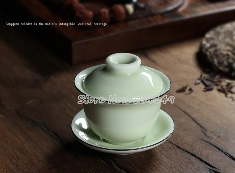 Китайский Longquan Celadon Gaiwan Китай Чай чашки и блюдца Чай ковша 130 мл национальным уровне мастер служить Чай чашки фарфор Чай горшок