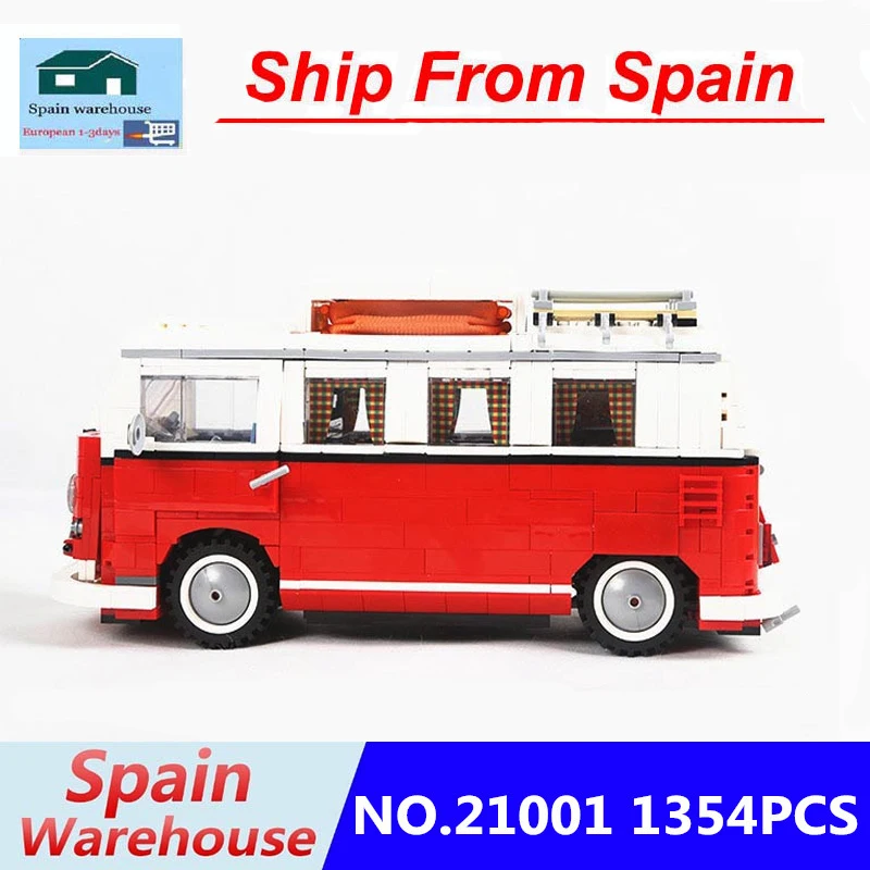 

Creator 21001 1354Pcs Technic Bus kswagen T1 camper van Building Blocks Toys with Led Set Compatible 10220 Bricks In Spain