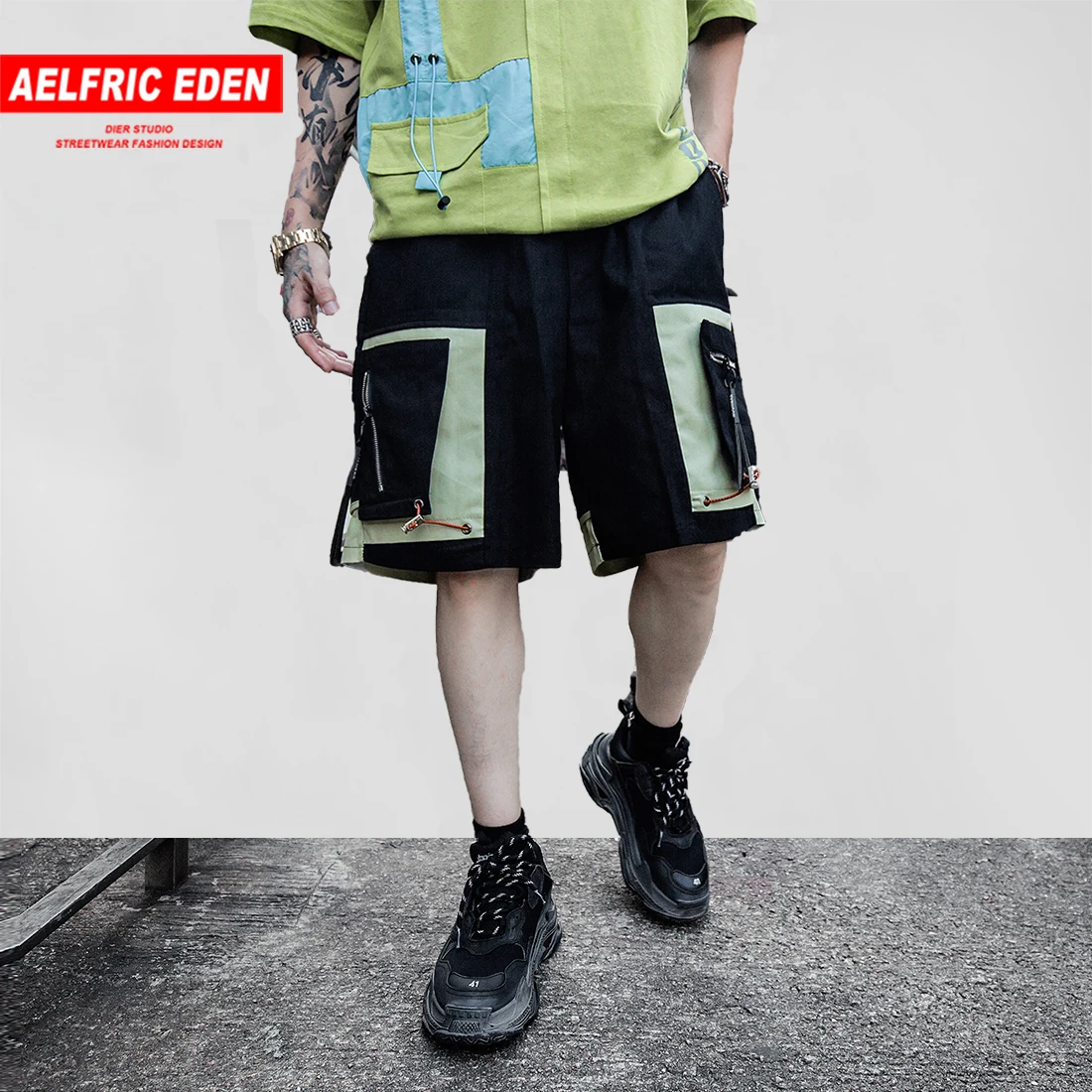 

Aelfric Eden Multi Pockets Color Block Patchwok Shorts Mens 2019 Summer Streetwear Casual Hip Hop Male Elastic Waist Cargo Short