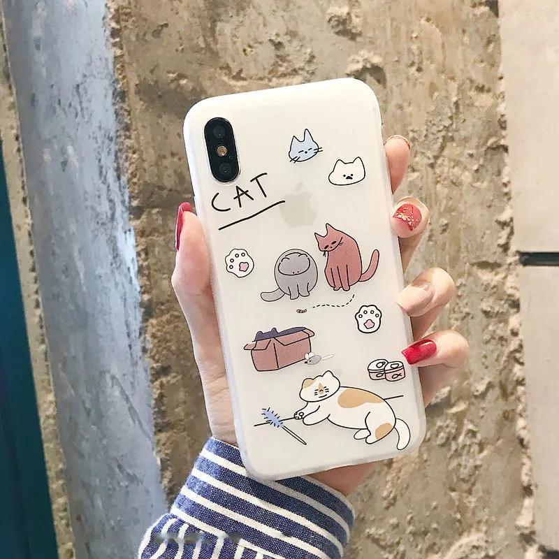 

HKGK Cute Blue Orange Cat Case For iPhone 7 8 Plus X XS XR High Quality Phone Cases For iPhone 6 6s Plus Soft Cover For Phone