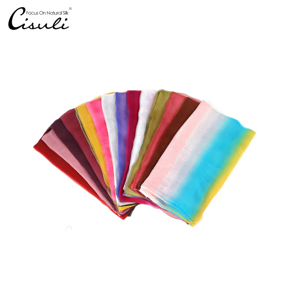 

CISULI Silk Scarf For Women Hand Painting Gradual Color 45X150cm