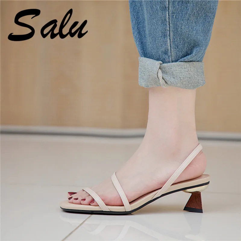 

Salu 2019 New Sexy Genuine Leather Shoes Woman Strange Heels Gladiator Buckles Fashion Summer Party Casual Shoes Green