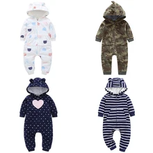 Детские комбинезоны с хлопковой подкладкой; теплая одежда для девочек; сезон осень-зима; одежда с капюшоном для малышей; комбинезоны для новорожденных