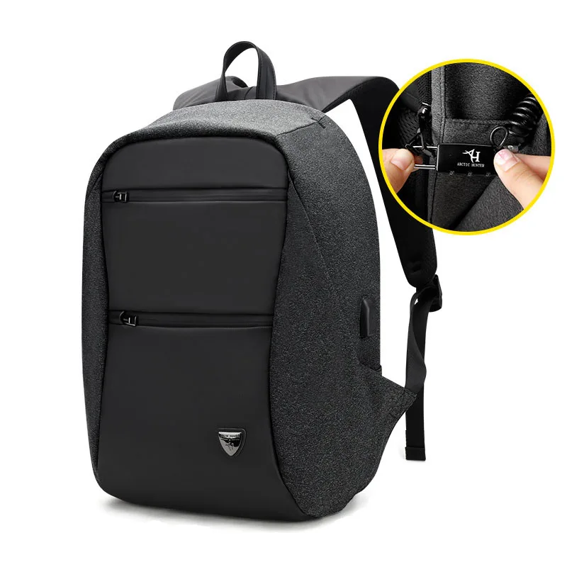 ARCTIC HUNTER, 15,6 дюймов, USB, водонепроницаемая, противоугонная, для ноутбука, мужская сумка, для спорта, путешествий, бизнеса, ноутбука, мужской рюкзак, школьный ранец - Цвет: have lock black