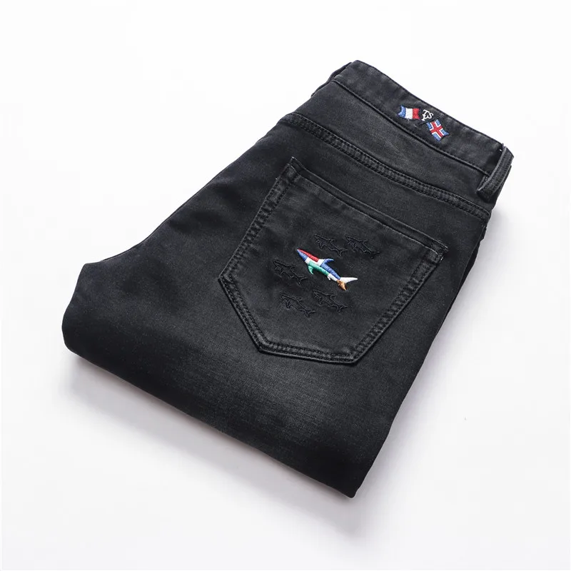 TACE& SHARK брендовые деловые повседневные джинсовые штаны с акулой прямые узкие джинсы модные мужские джинсы с вышитым флагом