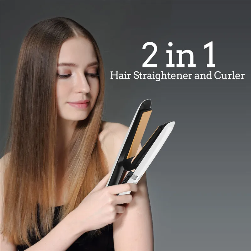 

2 In 1 Professional Hair Straightener Curler Ceramic 3D Floating Straightening Flat Iron Salon Styler Hair Styling Tools PJ