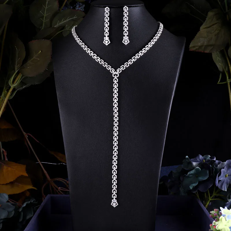 

janekelly Exclusive Long Chain Cubic Zirconia Wedding Bridal Dubai Jewelry Sets for Woman white Gold Luxury Jewelry Set