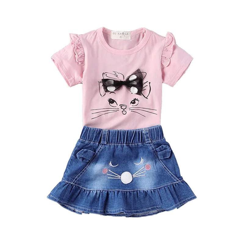 Baby Girl Clothes 2018 Toddler Kids Summer Clothing Set Cute Cat T