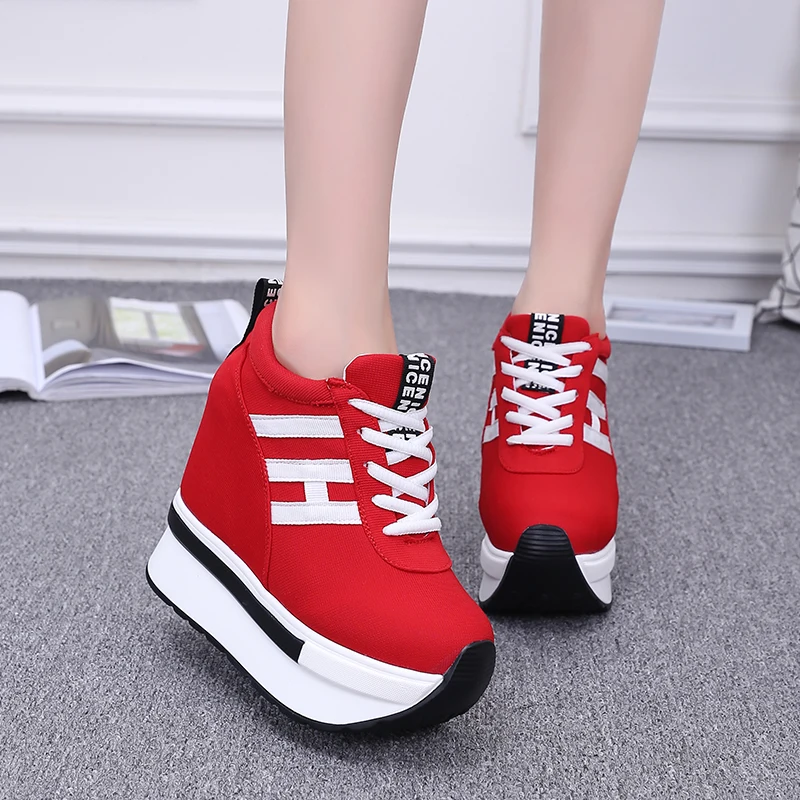 10CM Wedge Woman Sneakers Platform Spring Autumn Pu Leather New Female Casual Shoes Wedge Breathable Sneakres Ladies