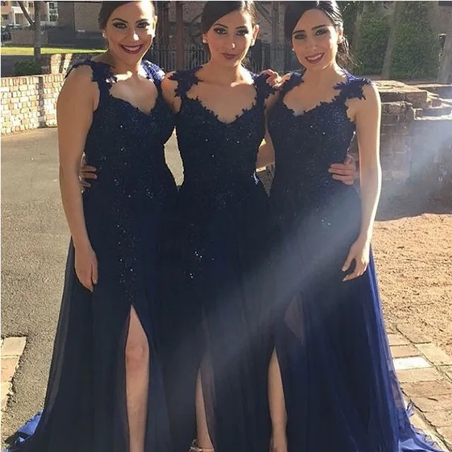 Dark Blue Bridesmaid Dresses 2017 New Y V Neck Open Back Side Dark Blue Bridesmaid Dresses 2017 New Y V Neck Open Back Side Chiffon Formal