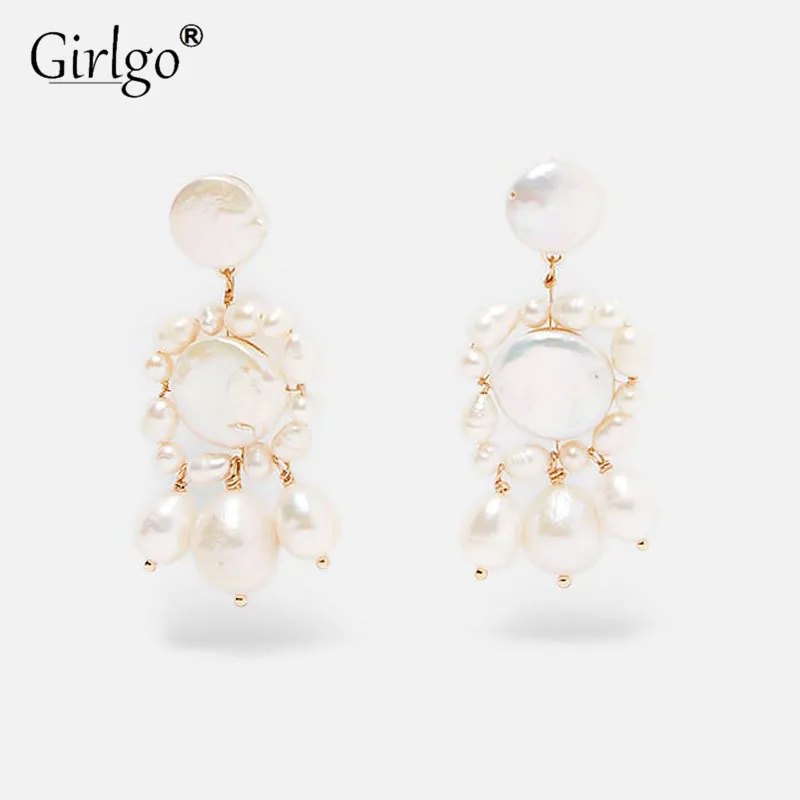 

Girlgo Fashion Simulated Pearl Beaded ZA Earrings Women Flower Drop Earrings Wedding Jewelry Girl Gifts Accessories Wholesale