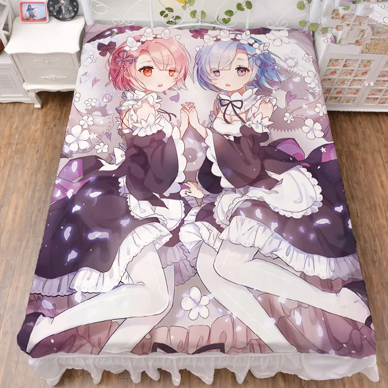 150x200 см японское аниме Re-Zero kara Hajimeru Isekai Seikatsu сексуальная девушка Ram& Rem молочное волокно простыня и фланелевое одеяло - Цвет: 10