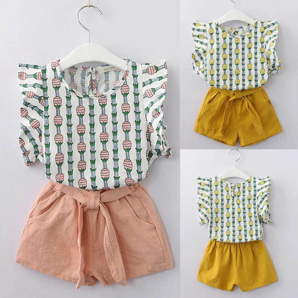 

kinderkleding girls short sets kawaii Toddler Kids Baby Girls Outfits Clothes Printing T-Shirt Tops+Shorts Pants Fashion Sets