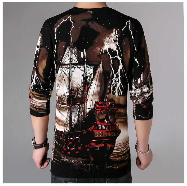 2018 Pullover Sweater Men Autumn Winter Clothes Men O Neck Sweaters Character Pirates Mens Black Sweaters Sueter Hombre Invierno (10)