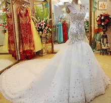 Expensive Bridal Gown Online Shinning Fishtail V Neck Crystal Beaded New Fashion Mermaid Wedding Dress With Back Bow LW011