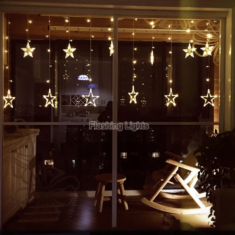 Image 220V 138pcs LED fairy string lights Star Curtain Lights Waterproof outdoor christmas decorations for home wedding Garlands natal