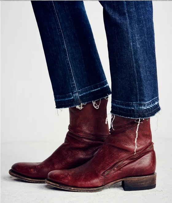 women distressed ankle boots pointed western style leather boots