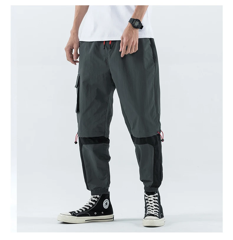 QUANBO 2019 Весенние новые мужские винтажные брюки карго модные Соединенные черные большие карманы украшения мужские повседневные Прямые брюки