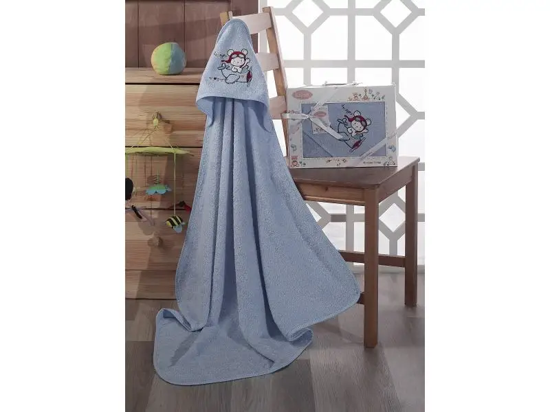 Полотенце-конверт KARNA, BAMBINO-SAMALOT, 90*90 см, голубой