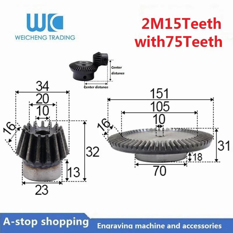 

2pcs 1:5 Bevel Gear 2 Modulus 15 Teeth + 75 teeth Inner Hole 10mm 90 Degree Drive Commutation Steel Gears