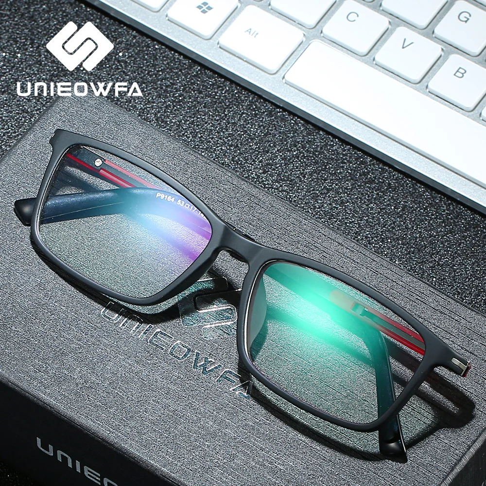 Najtaniej UNIEOWFA prostokąt optyczne okulary rama mężczyźni przezroczyste oprawki okularowe okulary krótkowzroczność okulary korekcyjne ramki