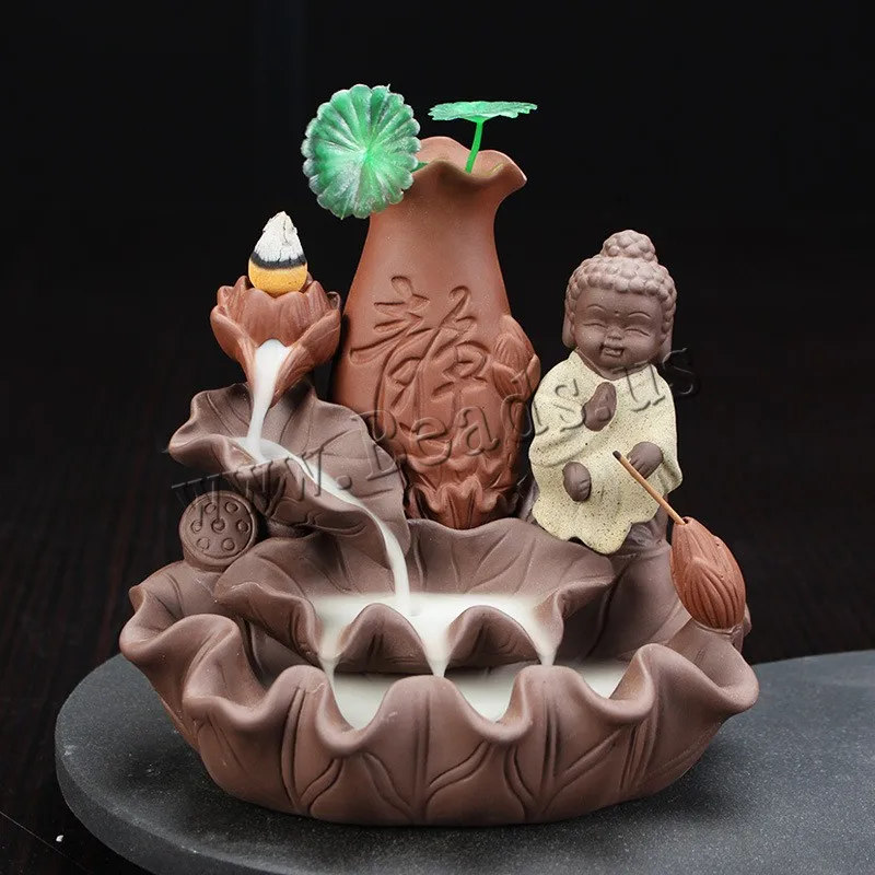 Purple Sand Backflow Incense Burner Little Monk Buddha Smoke Waterfall Backflow Incense Burner Ceramic Incense Holder Censer
