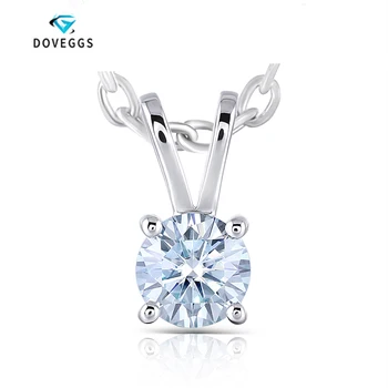 

DovEggs 1CTW 6.5mm Round Cut Slight Blue Moissanite Halo Pendant Necklace with Accents Sterling Solid 925 Silver for Women