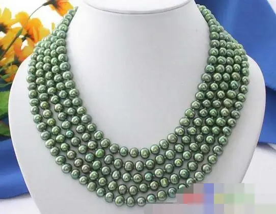 

song voge gem nanJ1500 5ROW GREEN ROUND FRESHWATER CULTURED PEARL NECKLACE
