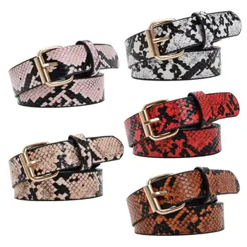 

Snake Skin Print Belts For Women Gold Square Pin Buckle Waistband PU Leather Belt Pants Dress Waist Belts for Women Dropshipping